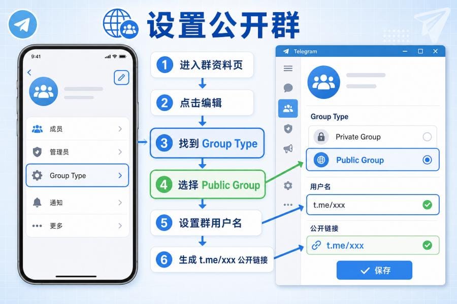 Telegram 公开群用户名设置