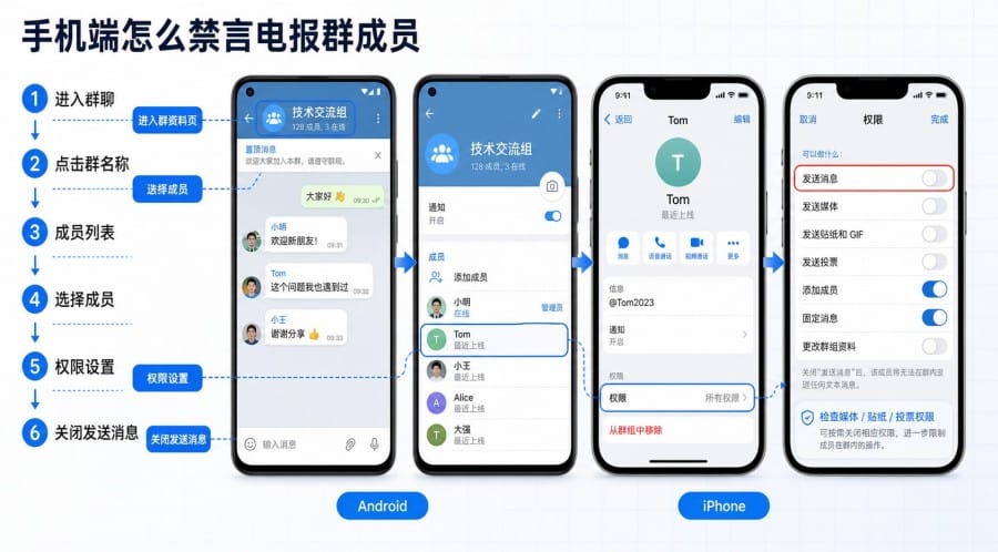 电报群怎么禁言成员?单人禁言、全员禁言和解除方法 配图 1