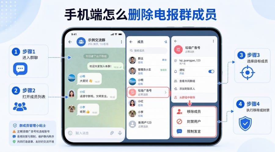 电报群怎么删除成员？移除、封禁和禁言教程 第 3 张正文图