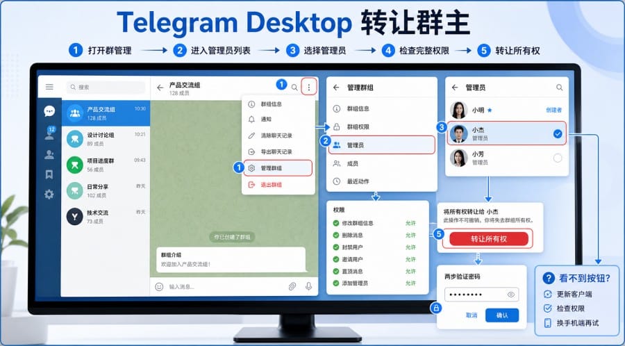 电报群主怎么转让?条件、步骤和注意事项 第 2 张正文图