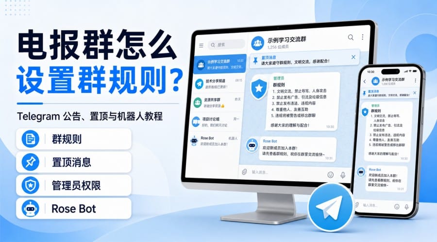 电报群怎么设置群规则?公告、置顶和机器人怎么用 第 1 张正文图
