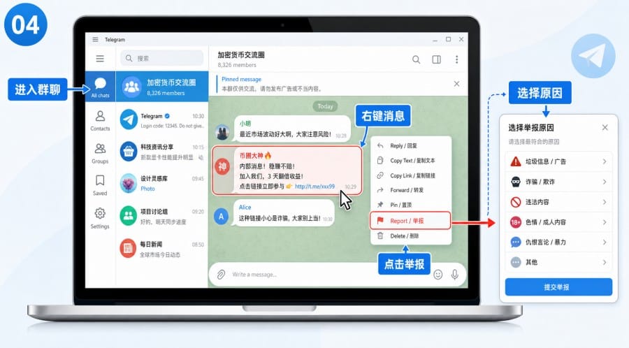 电报群怎么举报违规内容？ image 3