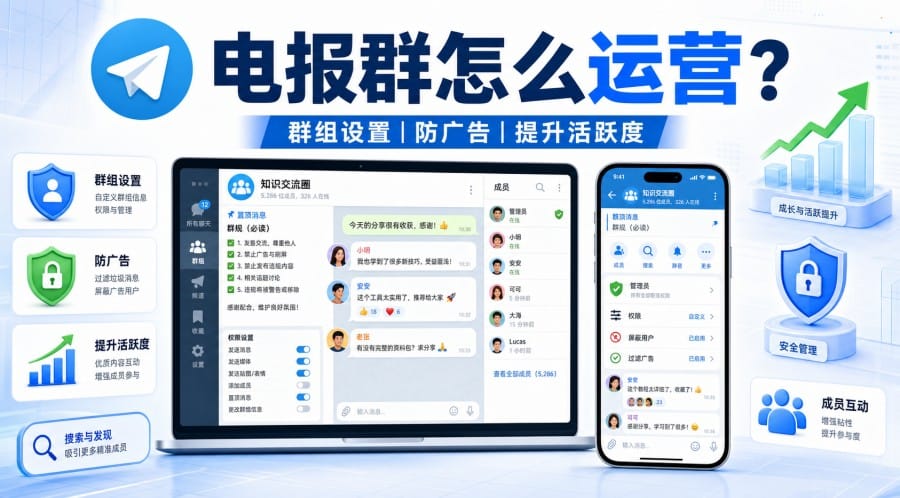 电报群怎么运营?新手设置、防广告与增长方法