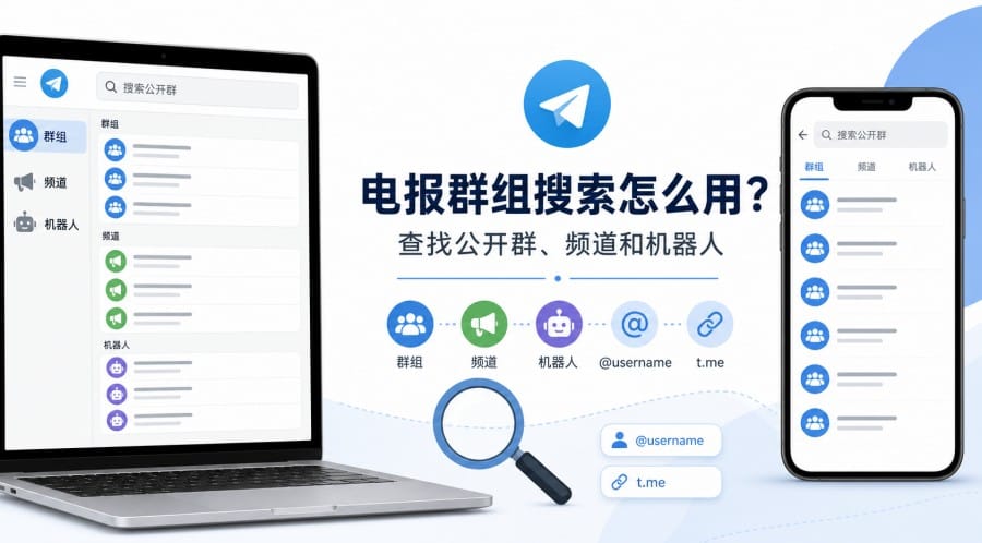 电报群组搜索怎么用?公开群、频道和机器人查找方法